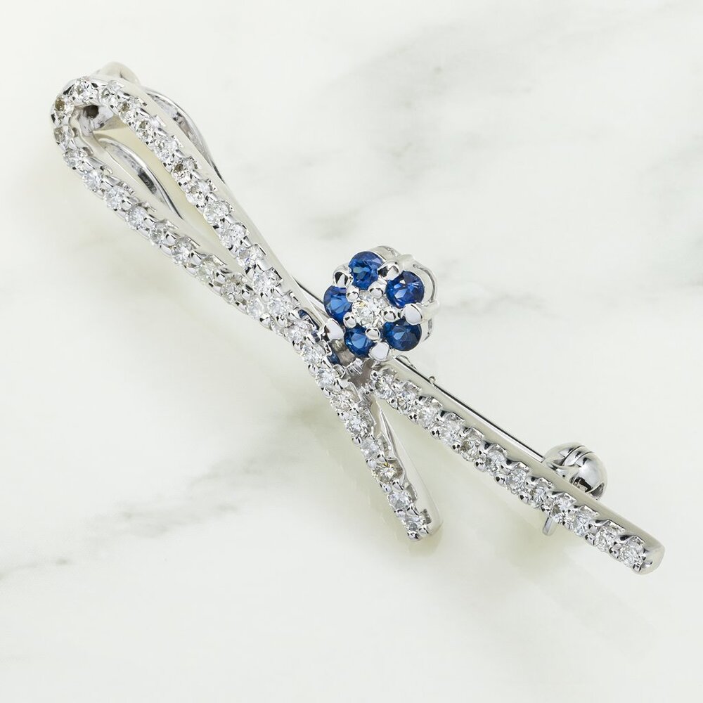 14k White Gold Diamond and Sapphire Pin